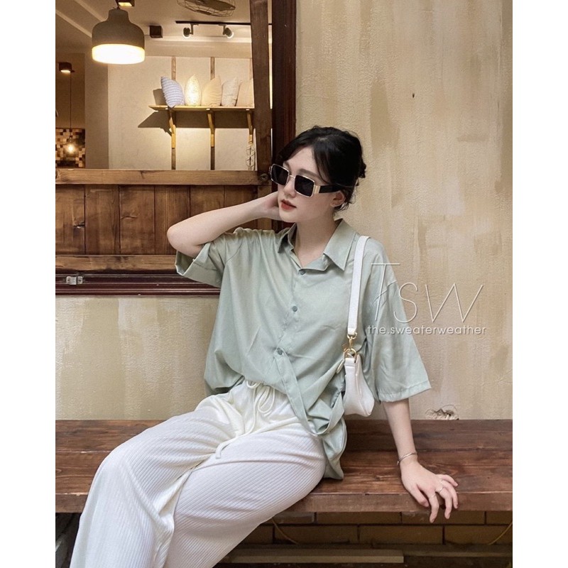 [Ảnh thật/Sẵn]Áo sơmi cộc tay cài vạt lệch chất lụa mịn | BigBuy360 - bigbuy360.vn