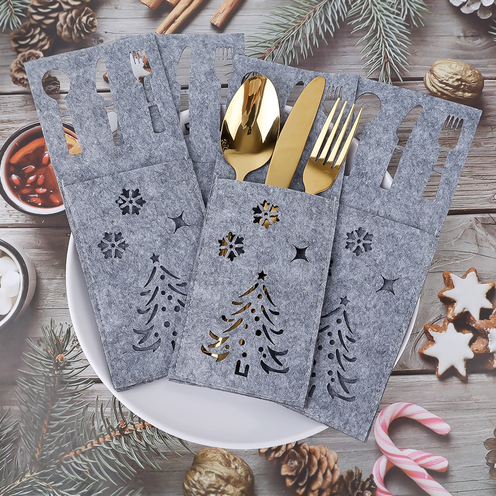 Set 4 Túi Đựng Dao Nĩa Bằng Vải Không Dệt Hình Giáng Sinh Sáng Tạo