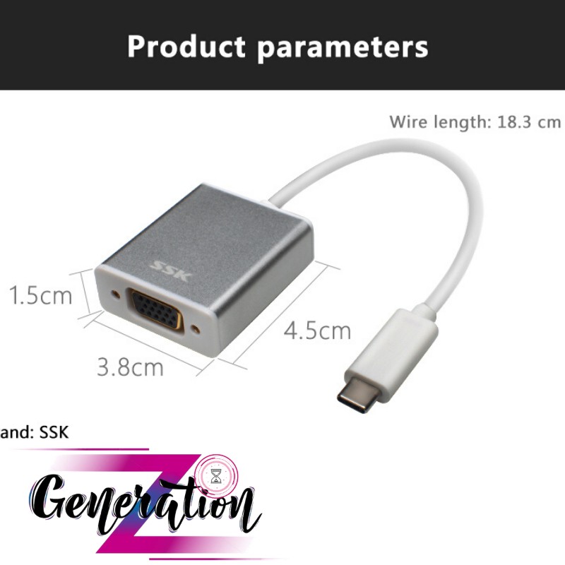 CÁP CHUYỂN USB TYPE-C RA VGA SSK (SHU-C015)