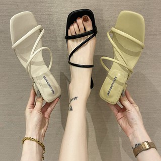 Sandal quai mảnh ngang đế vuông thời trang cho nữ