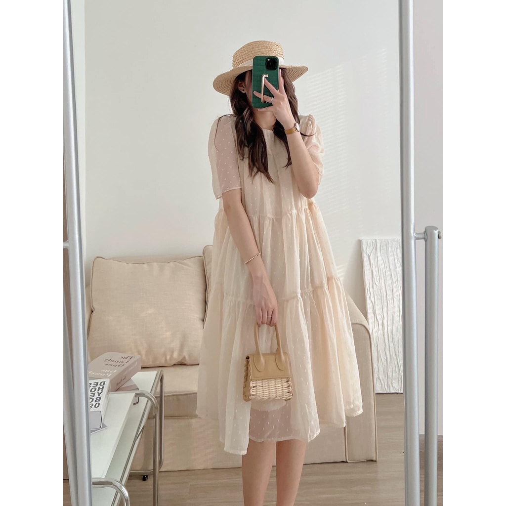 Đầm váy nữ ngắn tay babydoll voan ren phong cách mùa thu 2022 Kozoda D72
