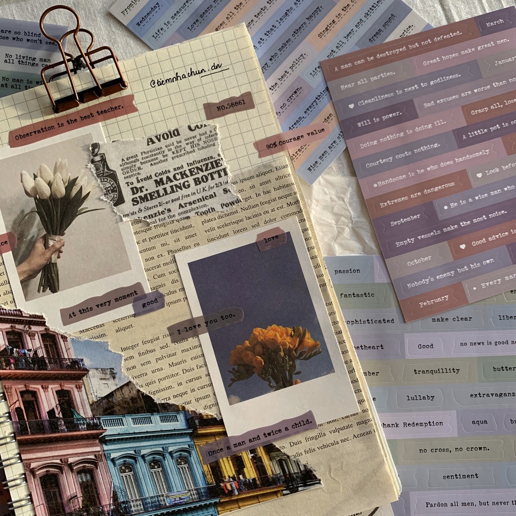 SET 6 TẤM STICKER CÂU CHỮ/THƠ CA TIẾNG ANH HAY (ảnh thật) - có sẵn keo dán - Tiệm nhà Chun