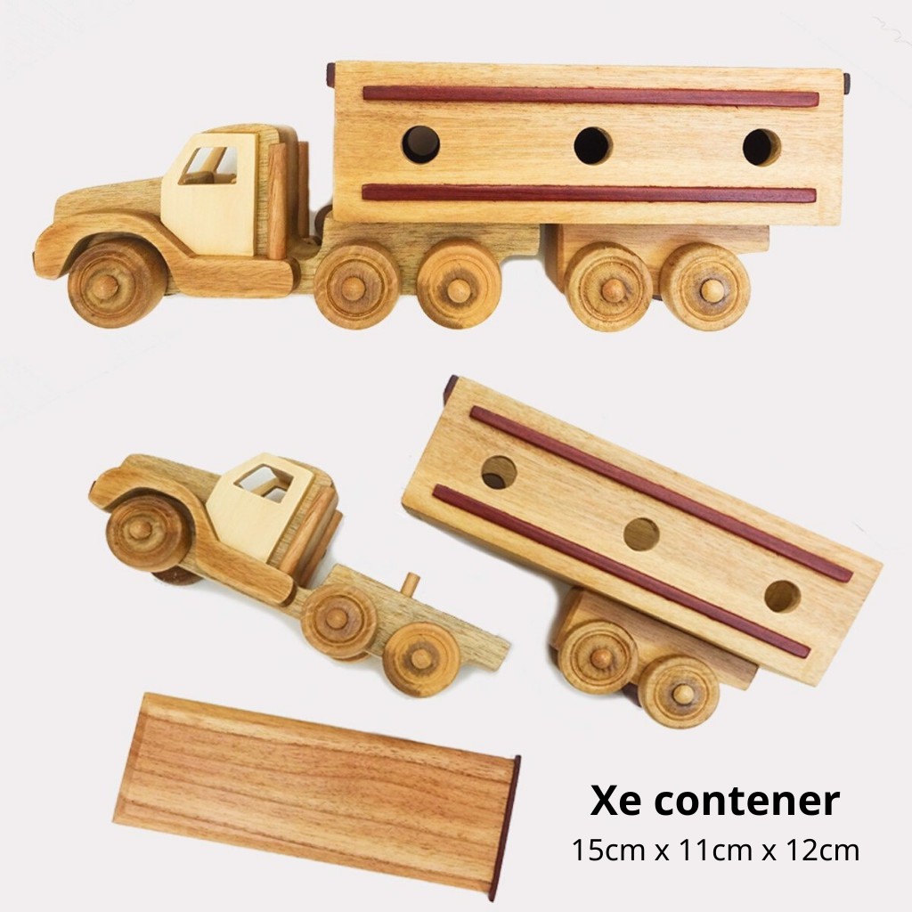 Đồ chơi gỗ xe container mô hình di chuyển linh hoạt cho bé Chàng Trai Gỗ.