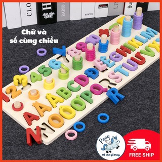 Bảng chữ cái tiếng Anh/tiếng Việt và số bằng gỗ [Bộ ghép hình - Thả hình]