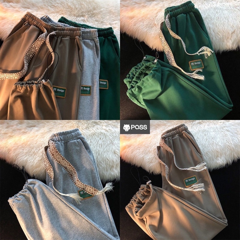 Quần Jogger Ống Rộng Logo Bo Gấu Nam Nữ Chất Nỉ Ngoại Dày Dặn Unisex (Ảnh thật/Có sẵn)