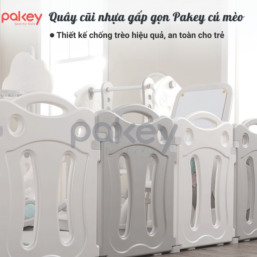 Quây cũi nhựa liên hoàn 8 món Cú mèo CÓ BÓNG RỔ, [Tặng kèm 100 bóng, 1 thảm dày và 1 giỏ đựng bóng]