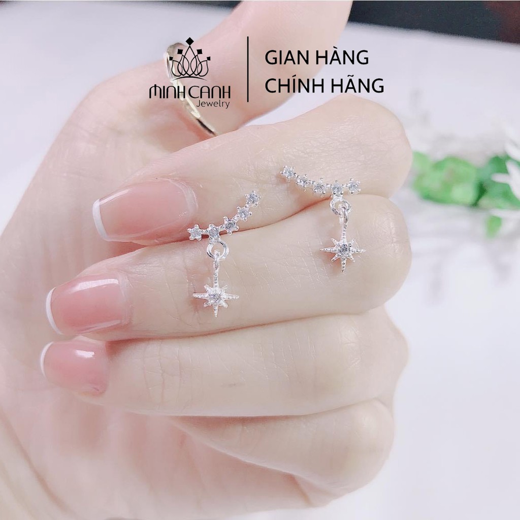 Bông Tai Bạc Dải Đá Nhỏ Treo Ngôi Sao - Minh Canh Jewelry