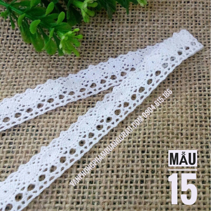 Ruy băng ren trắng cotton - Bản rộng từ 1,1cm - 1,7cm ,dài 02 mét (tùy mẫu) - Đọc kỹ mô tả sản phẩm