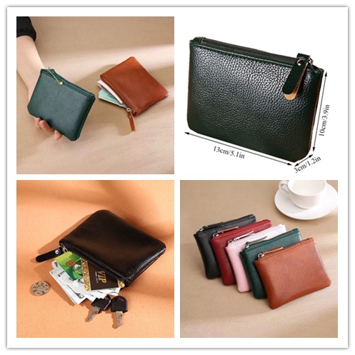 Ví Da PU Mềm Màu Trơn Họa Tiết Vỏ Quả Vải Có Khóa Kéo Đựng Tiền Xu/Thẻ Cho Nữ