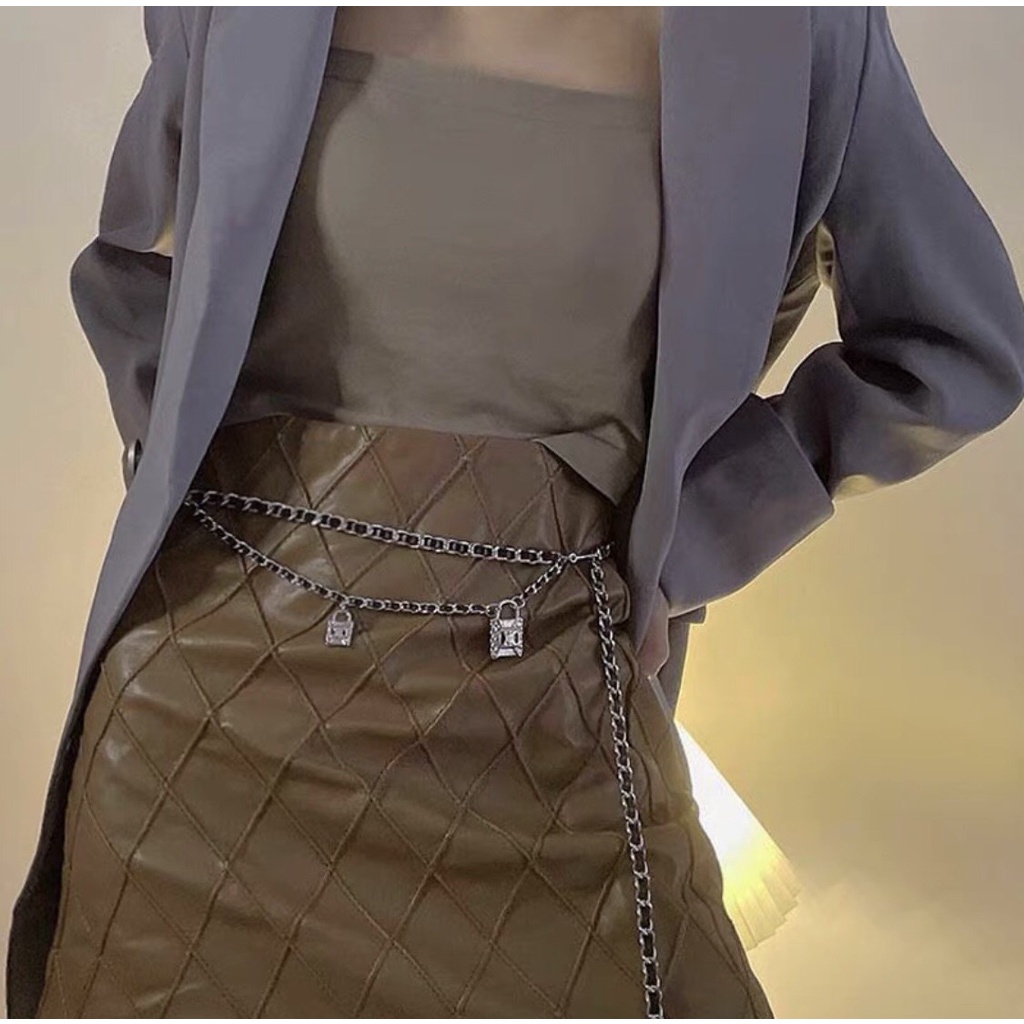 Đai váy thắt lưng belt xích phối da ba khóa hai tầng phối đồ cực chất