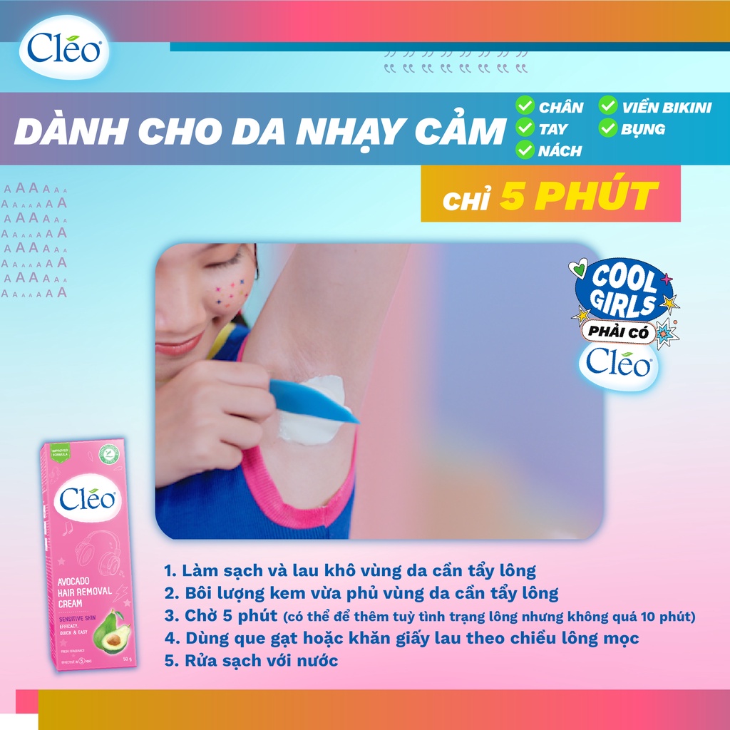 Combo kem tẩy lông Cléo Cho da nhạy cảm 50gr + Gel dưỡng da sau tẩy lông Cléo làm dịu da tức thì và dưỡng da ẩm mượt