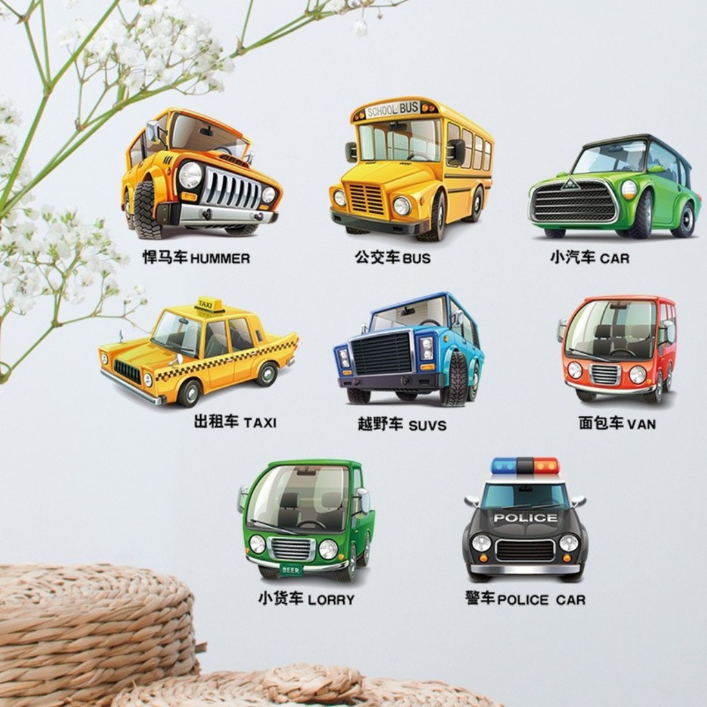 Decal dán tường các loại xe ô tô cho bé