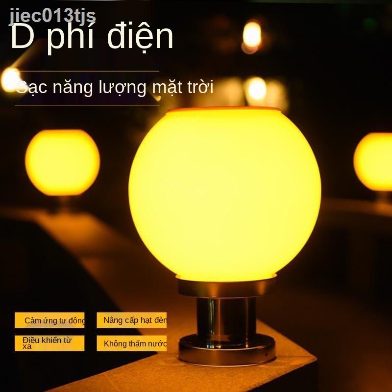 ✜ ✑ Đèn năng lượng mặt trời hộ gia đình cột đầu ngoài không thấm nước hàng rào tròn siêu sáng cổng hình cầu sân trụ đườn