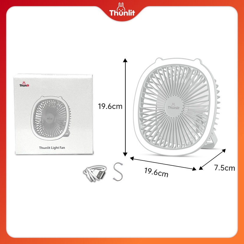 Quạt treo để bàn với đèn THUNLIT có thể sạc lại và điều chỉnh 3 tốc độ gió với nắp có thể tháo rời