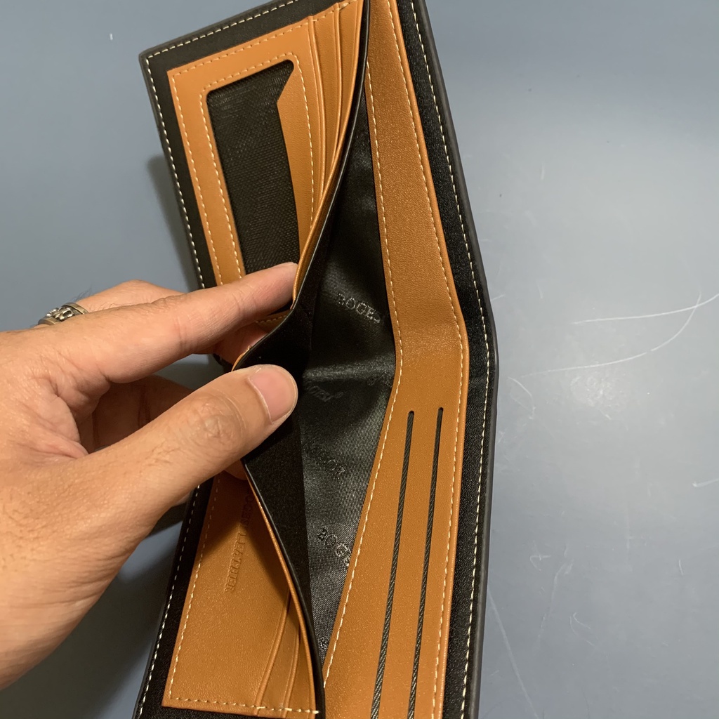 Ví Da Nam Ngang Gập Đôi Màu Đen Cao Cấp, Bóp Da Nam Gập 2 Nằm Ngang - V204