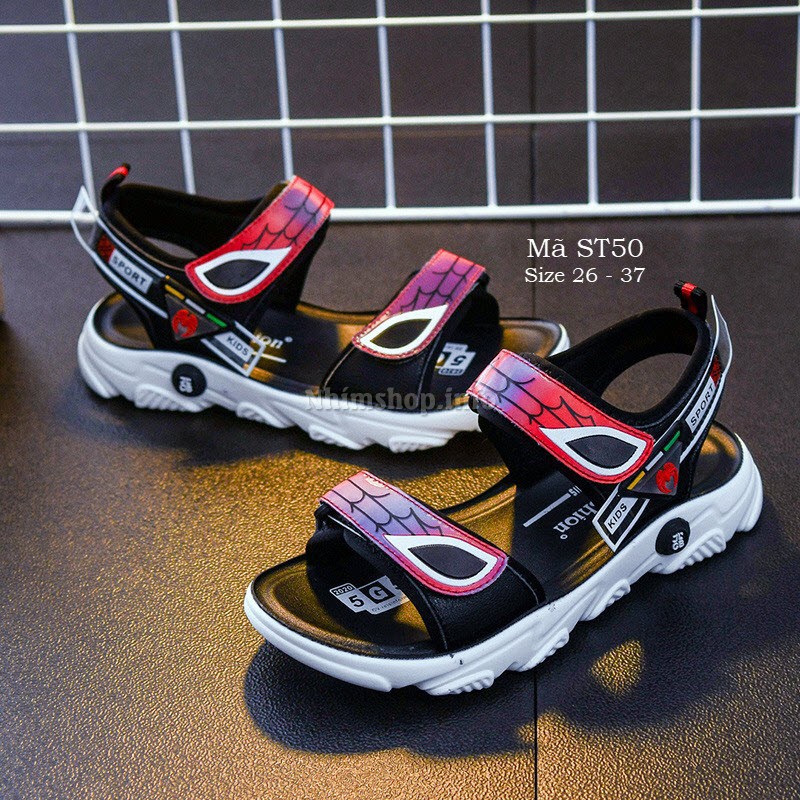Dép siêu nhân trẻ em cho bé trai - sandal bé trai người nhện spiderman da mềm cao cấp quai ngang kiểu dán tiện dụng ST50