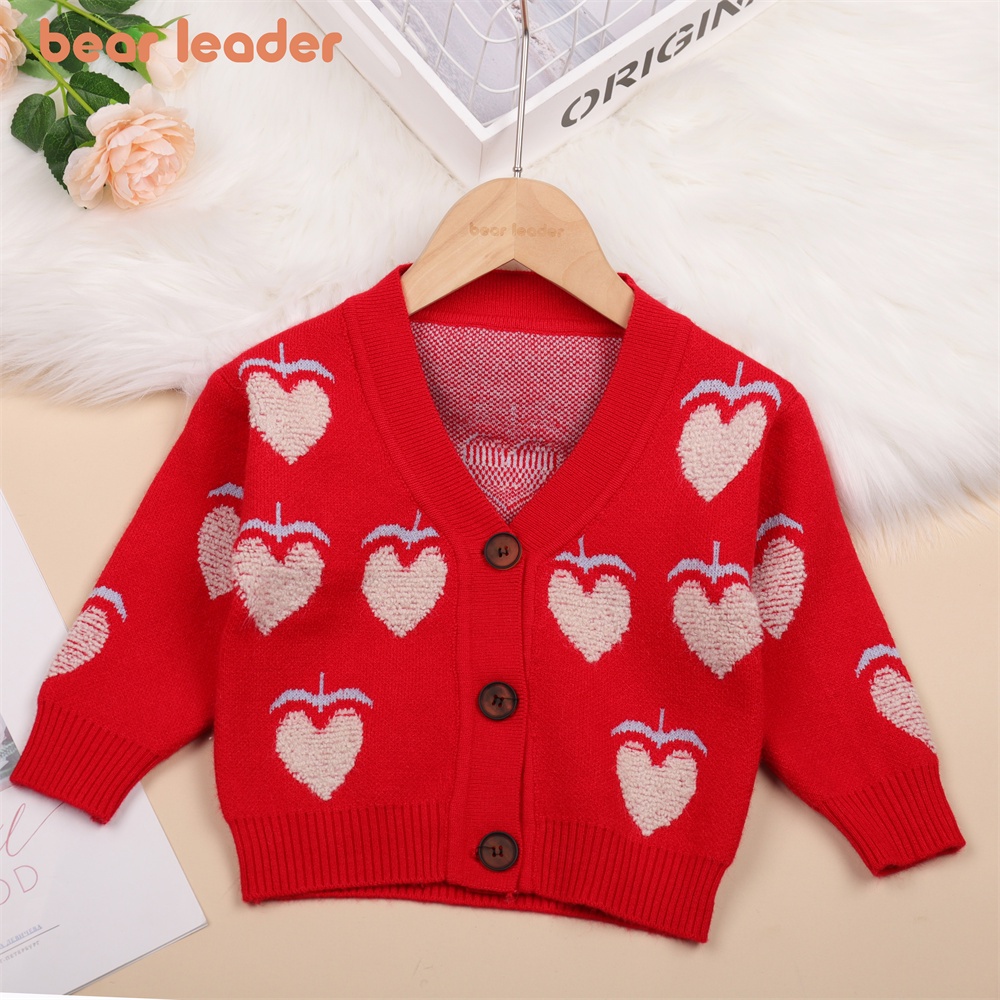 Áo khoác BEAR LEADER dệt kim tay dài thời trang thu đông phong cách Hàn Quốc cho bé gái 2-6 tuổi