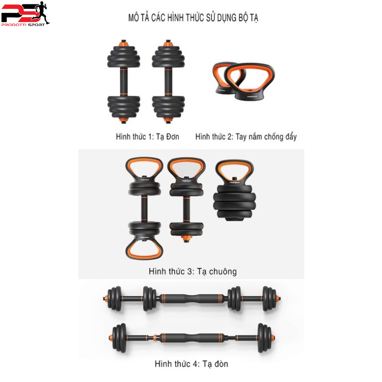 [CHÍNH HÃNG] Bộ Tạ Tay FED 40kg-130240 điều chỉnh 6 in1 đa năng các bài tập gym tăng cơ bắp.