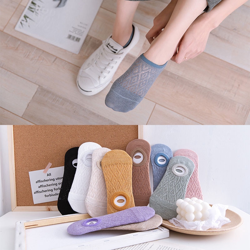 Vớ cotton lưới mỏng xuyên thấu cổ thấp phong cách mùa hè Nhật Bản dễ thương dành cho nữ