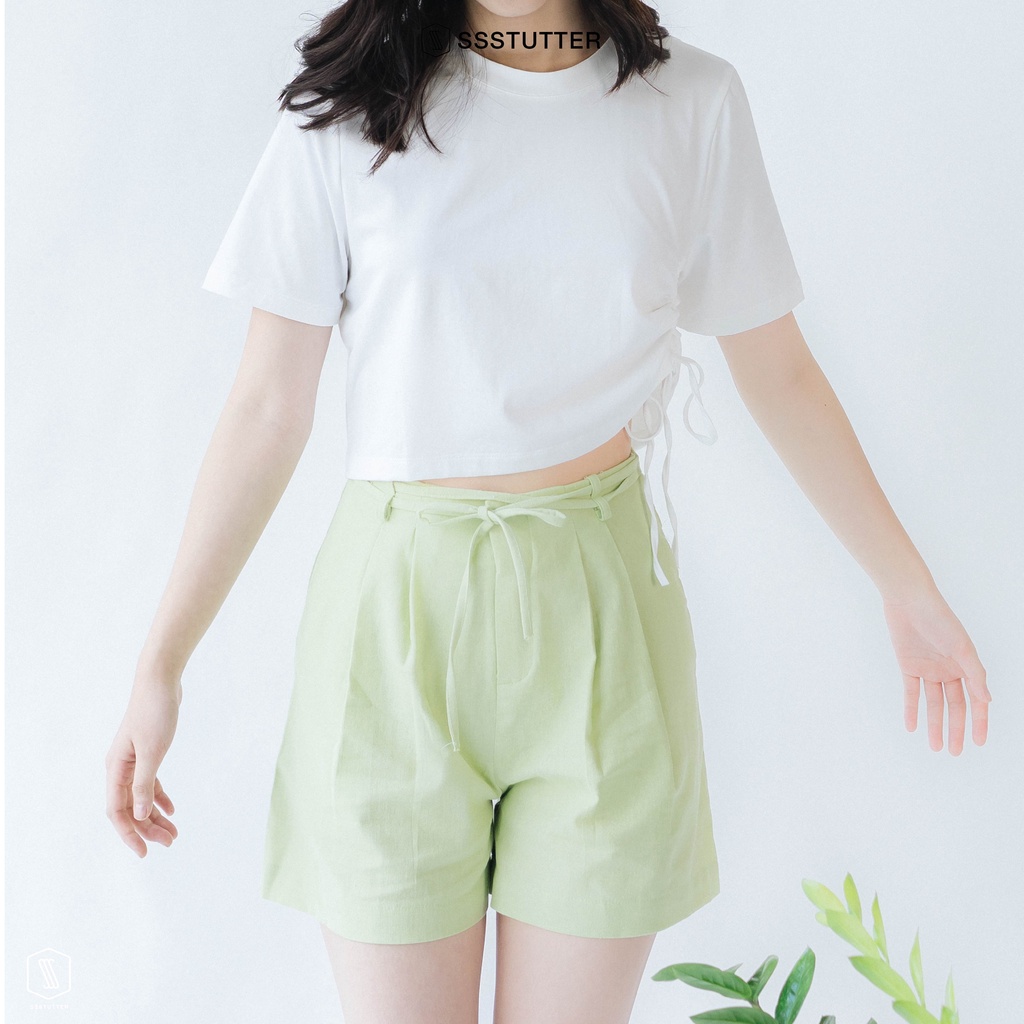 Quần short nữ SSSTUTTER chất linen thoáng mát đai thắt nơ self-tie shorts