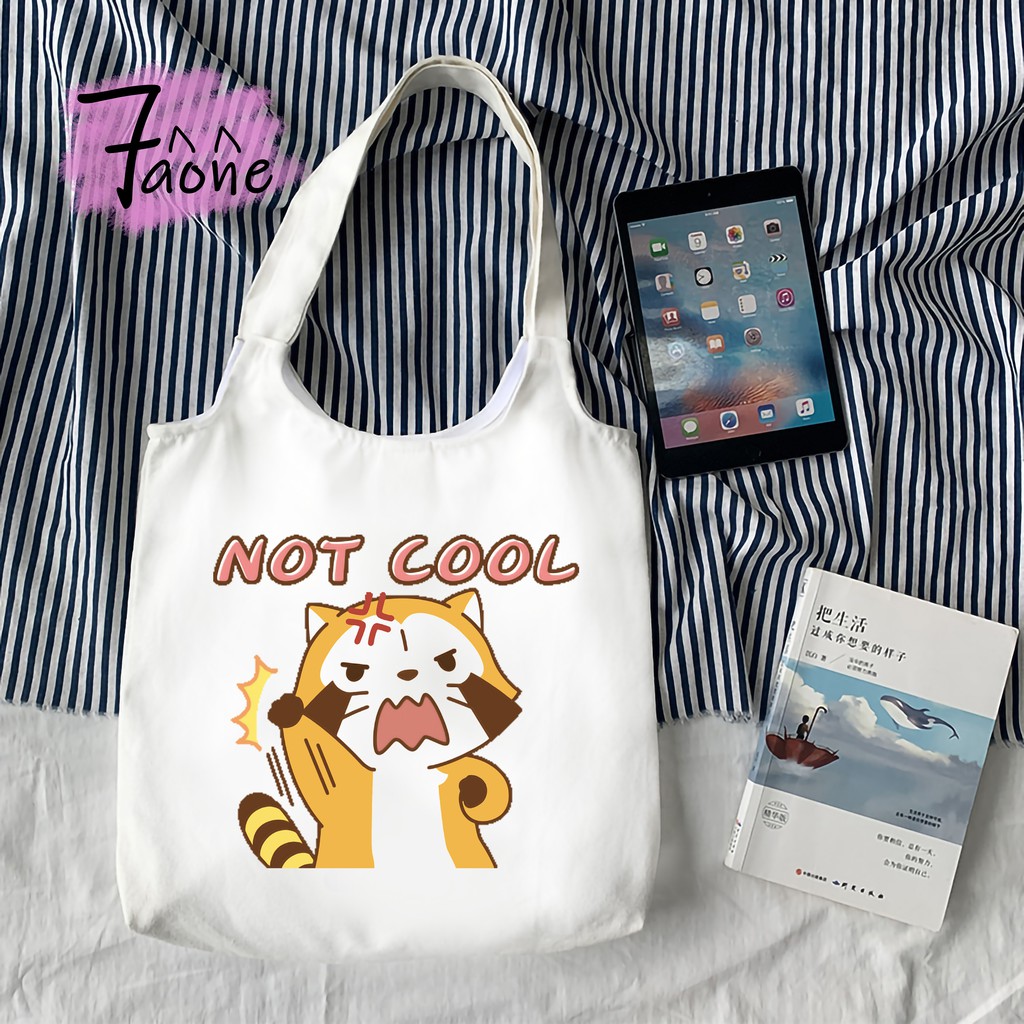 TÚI TOTE QUAI TRÒN CÁO CUTE ĐEO VAI CÓ TÚI CON VẢI CANVAS