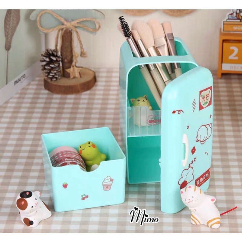 Hộp đựng bút để bàn cute hình tủ lạnh thiết kế độc đáo đựng dụng cụ học tập, cọ trang điểm, washi tape...TẶNG STICKER