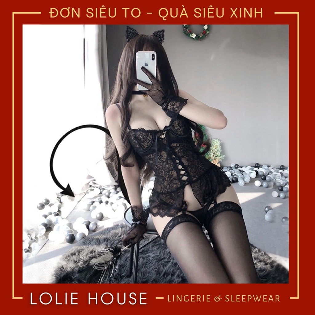 Set nội y sexy ren gợi cảm có kèm kẹp tất vớ và quần lót lọt khe dây LOLIE HOUSE - SS18 | WebRaoVat - webraovat.net.vn