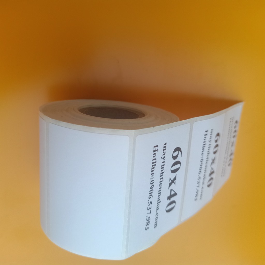 Tem decal nhiệt 60x40 mm - Giấy in mã vạch 6x4 cm dài 25m dùng in tem phụ Minicode dán lên sản phẩm hàng hóa