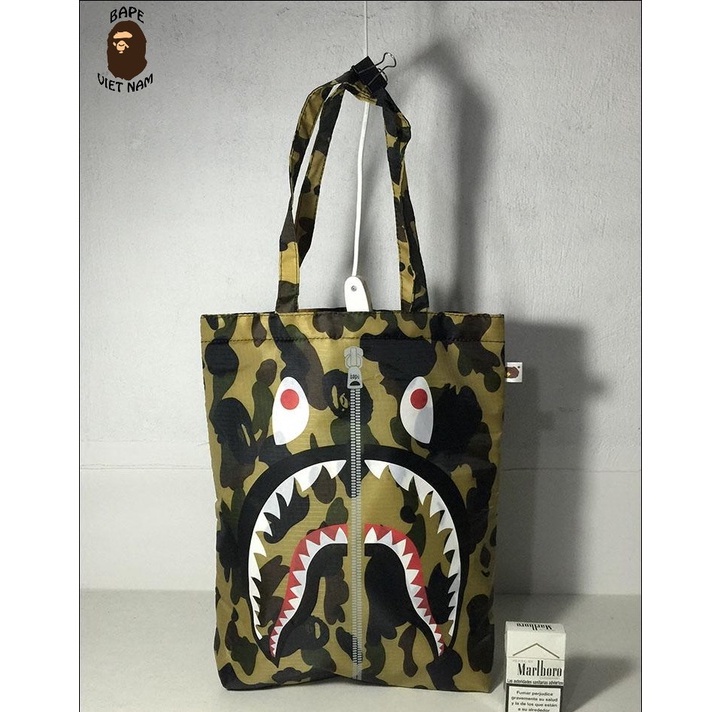 [Best Quality] Túi Tote Bape, Túi đeo vai Bape Shark, Chất liệu Polyester, Màu Camo Green/Yellow BapeVN
