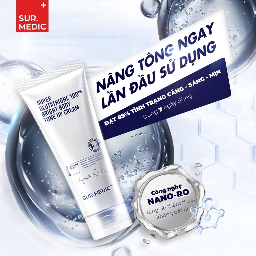 Kem Body Trắng Da Sur Medic Nâng Tone Da Dưỡng Ẩm Toàn Thân Super Glutathione 100TM Bright Body Tone Up Cream 150ml