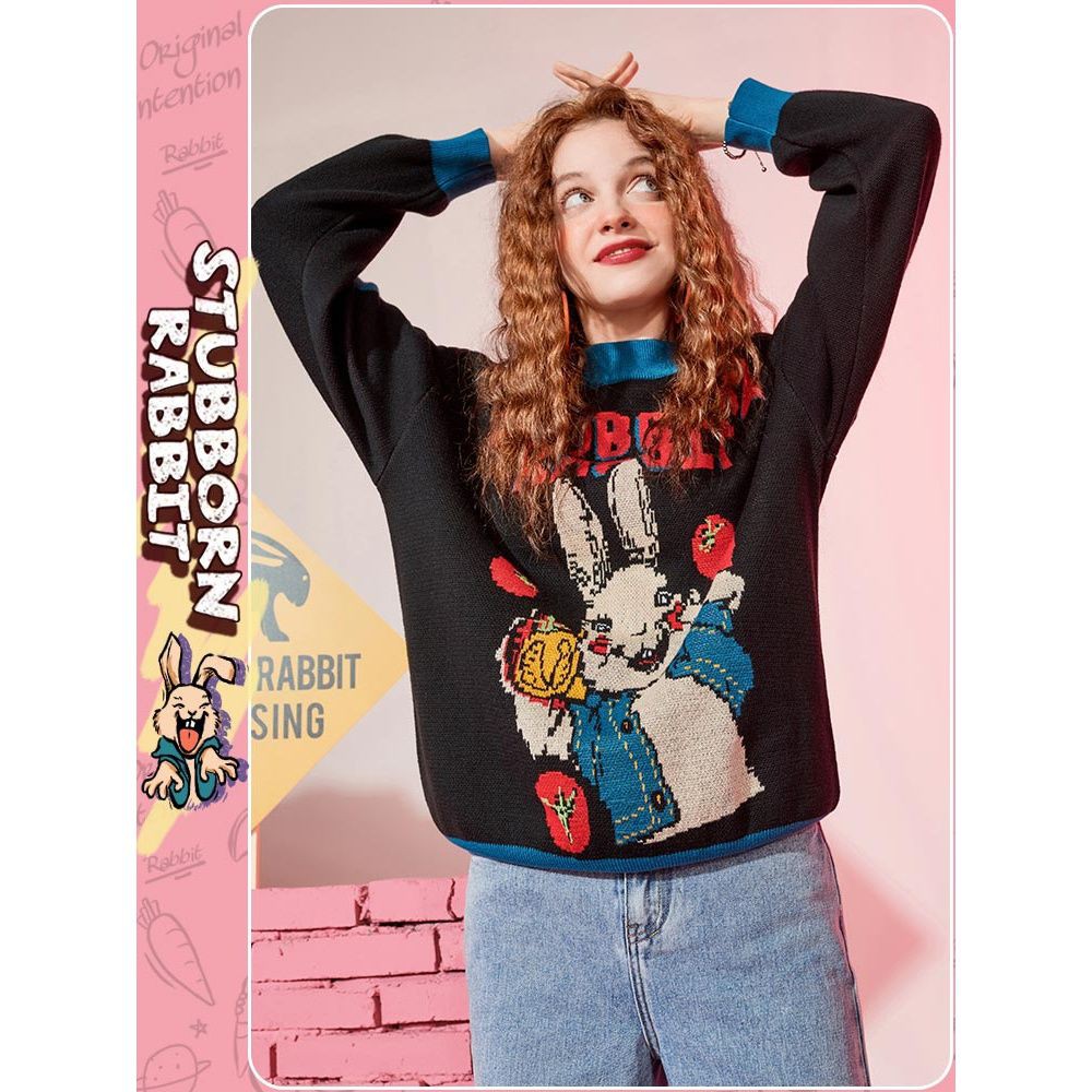 Áo Sweater Chui Đầu In Hình Thỏ Kiểu Retro Nhật Bản Thời Trang Mùa Thu 2020 Cho Nữ