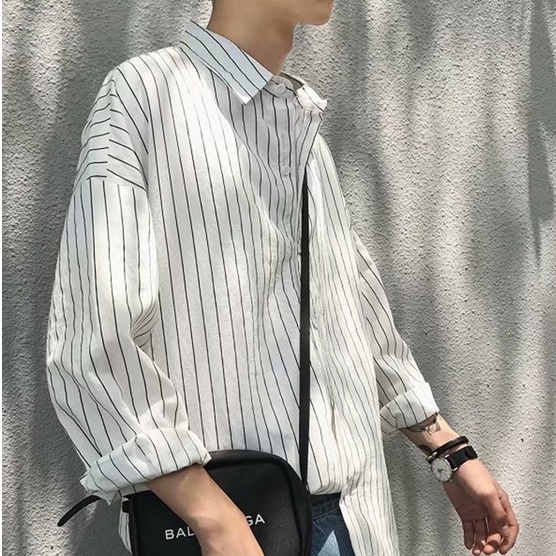 Áo Sơ Mi Tay Dài Kẻ Sọc Đơn Giản Thời Trang Đường Phố Harajuku Dành Cho Nam fashion áo sơ mi nam dài tay from rộng simple sơ mi trắng nam bigsize phong cách Hàn Quốc áo nam đẹp