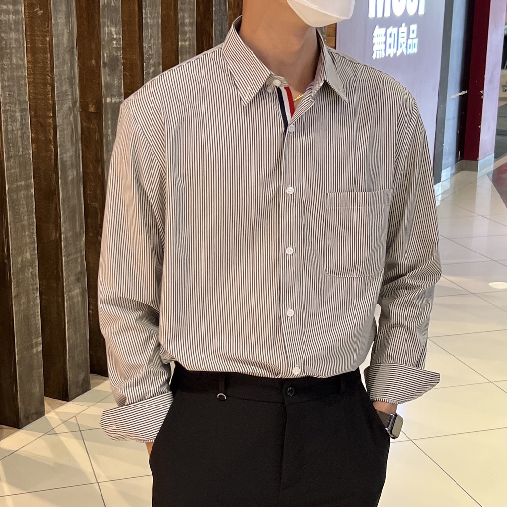 Áo sơ mi dài tay nam mẫu kẻ đen trắng sọc nẹp , vải Cotton xịn, chuẩn form - Regular fit, đứng form - HALIOMAN