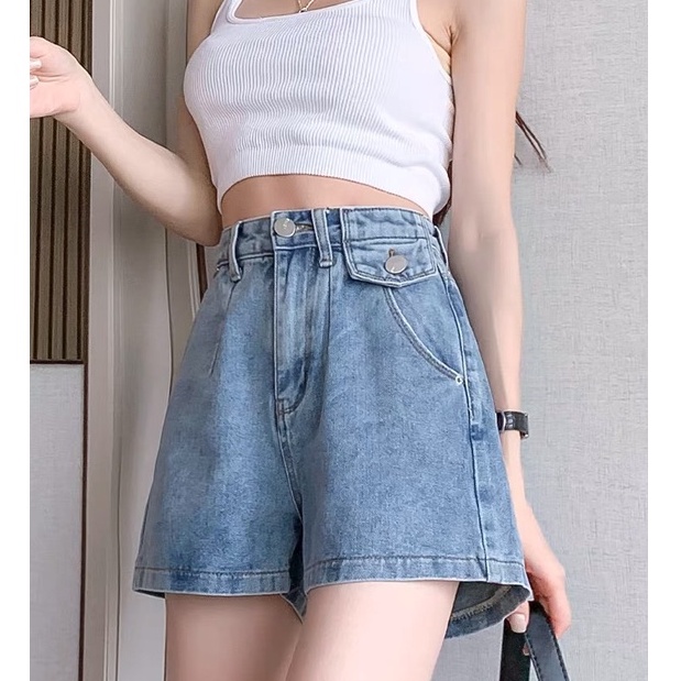 Quần Short Jeans Nữ TDSHOPNT Lưng Cao Xanh Nhạt Thiết Kế Nắp Túi Cá Tính - QS34 | BigBuy360 - bigbuy360.vn