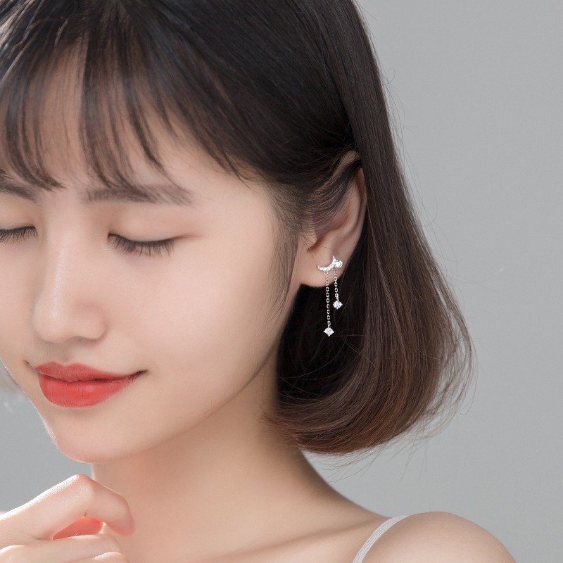 Khuyê tai bạc Ý s925 sao trăng bất đối G6329 - AROCH Jewelry