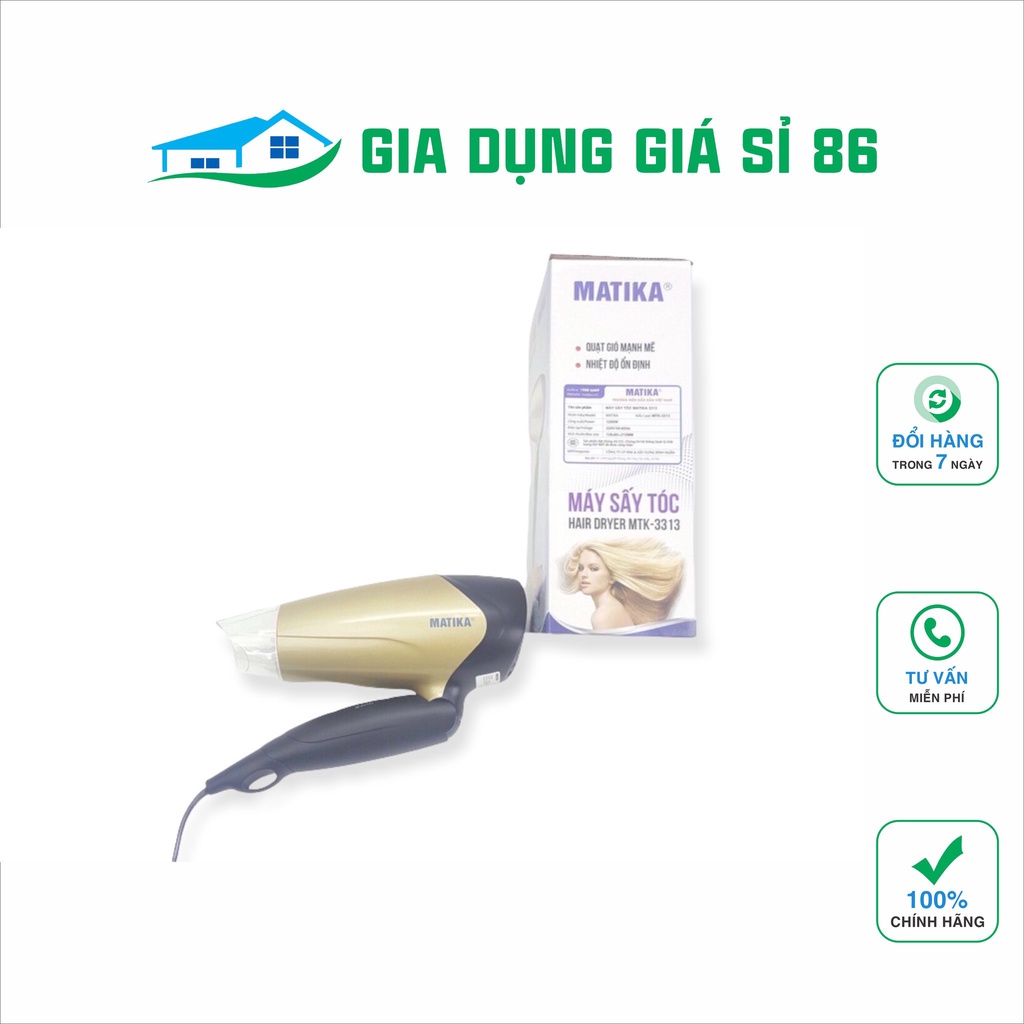 Máy Sấy Tóc gấp gọn MATIKA MTK-3313 công suất 1200W- hàng chính hãng