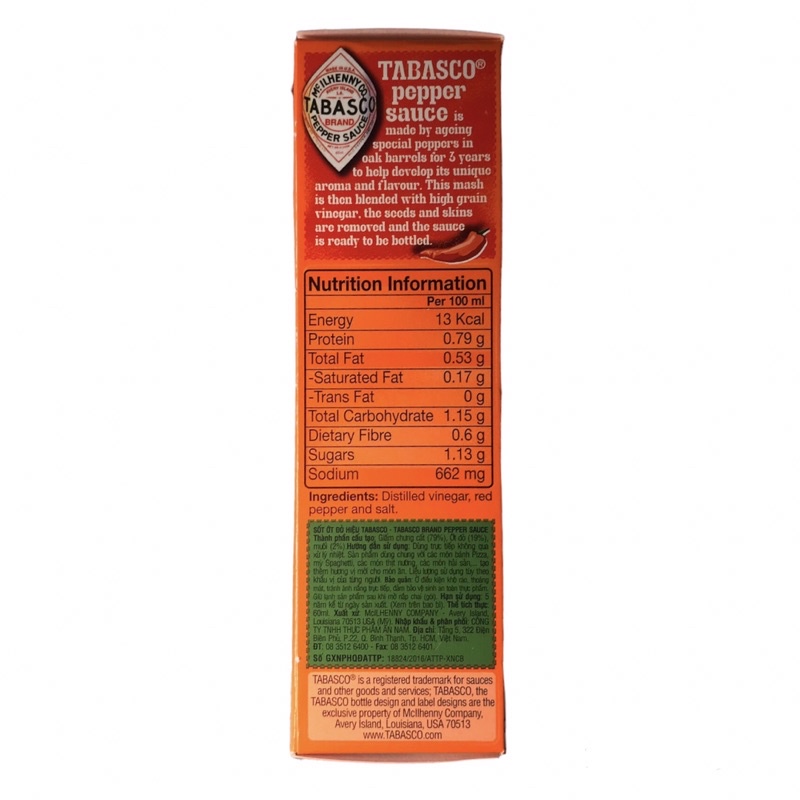 Sốt ớt đỏ hiệu Tabasco chai 60ml HSD 2027