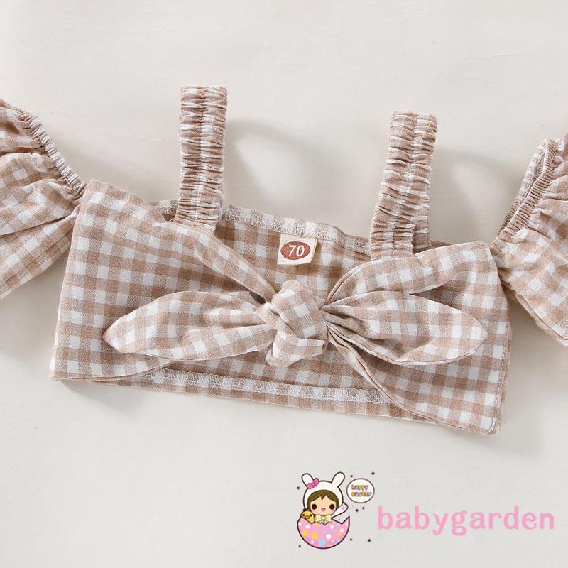 Set Áo Trễ Vai Tay Ngắn Kẻ Sọc Ca Rô + Chân Váy Thời Trang Hè Xinh Xắn Cho Bé Gái 0-3 Tuổi