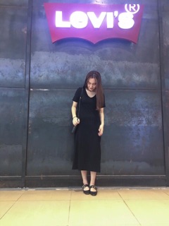 Đầm maxi thun cổ tim