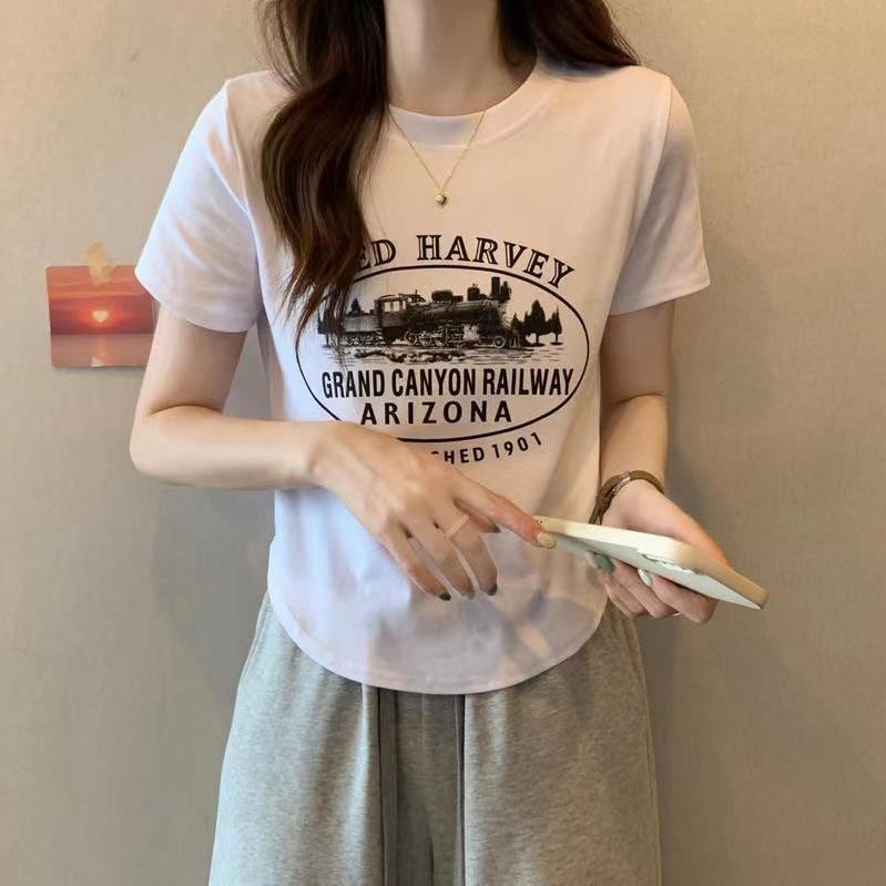 Áo Thun Ngắn Tay Dáng Rộng Phong Cách Retro Thời Trang Cho Nữ