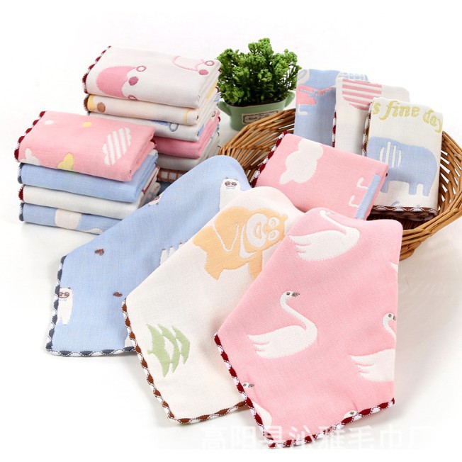 Set 5 Khăn rửa mặt xô 4 lớp sợi tre cho bé LEE KID, khăn xô rửa mặt cotton mềm mịn cho bé có họa tiết