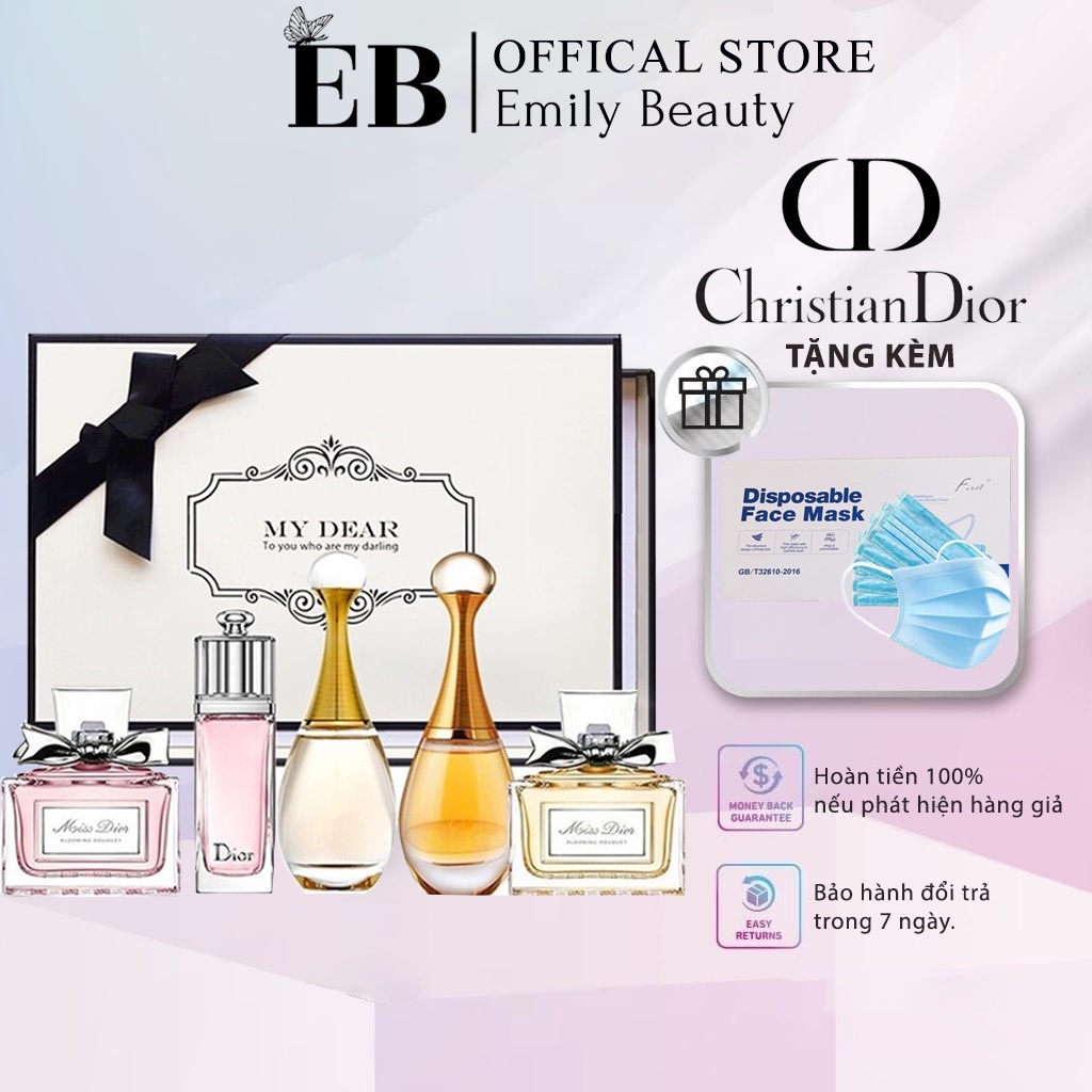 Set 5 chai Nước Hoa Dior Mini, Set nước hoa kèm son dior perfume lipstick set.