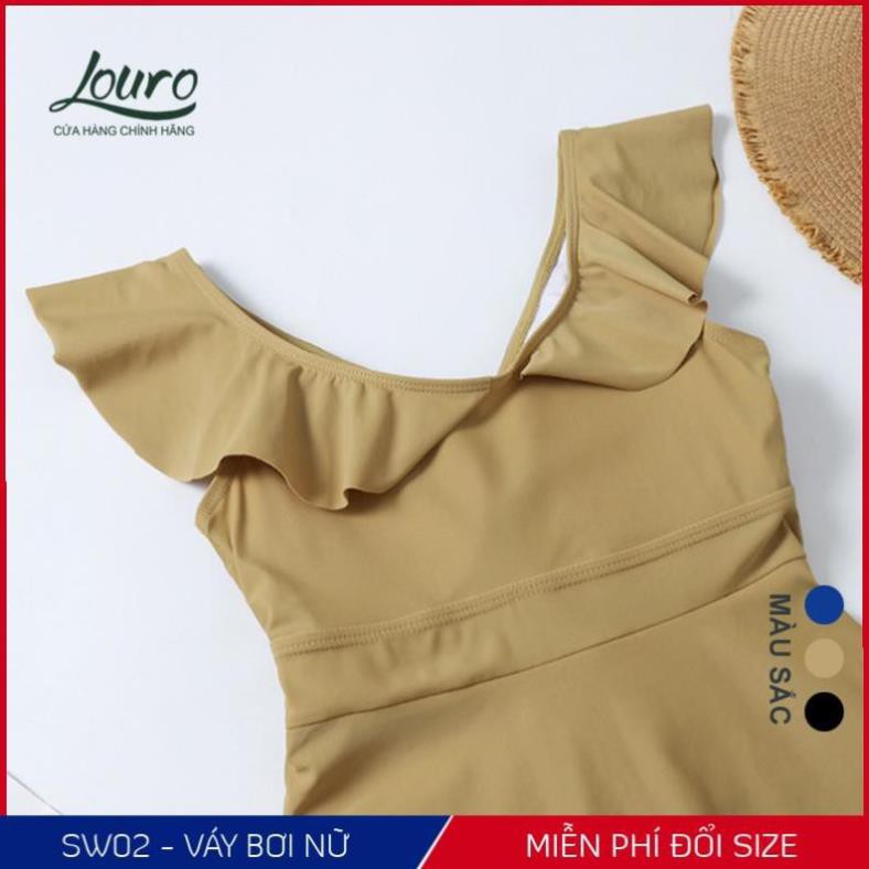 Áo bơi nữ 1 mảnh liền kín đáo Louro, kiểu bikini đi biển tay ngắn chun eo phong cách đồ bơi hàn quốc - SW02 Đẹp sexy