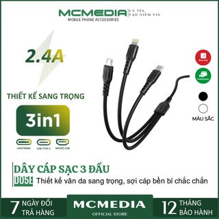 Dây Sạc 3 Đầu Thiết Kế Vân Da Sang Trọng (MicroUSB + Lightning + Type C) Cáp Sạc 3 Trong 1 Sạc Đa Năng Nhiều Thiết Bị