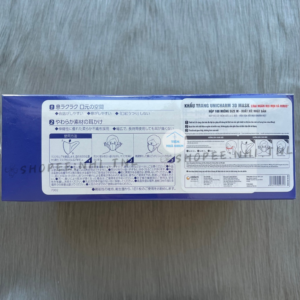 - Size M - Hộp 100 miếng Khẩu trang Unicharm 3D Mask Virus Block / High Block Nhật Bản - NHI.TNL
