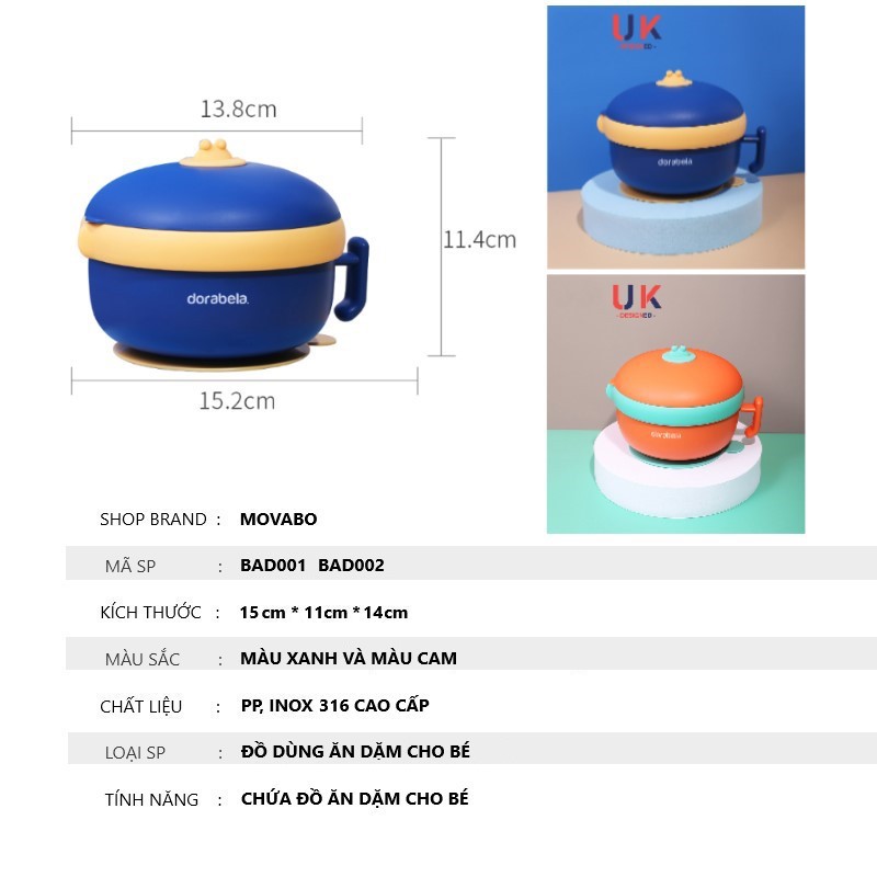 Bát ăn dặm cho bé chống đổ giữ nhiệt cao cấp Dorabela1