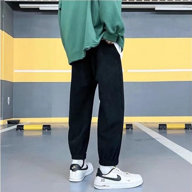 [sale xả kho] Quần nhung jogger nam nữ unisex lưng chun màu đen xám sữa bo gấu đẹp quảng châu cao cấp pon.mens