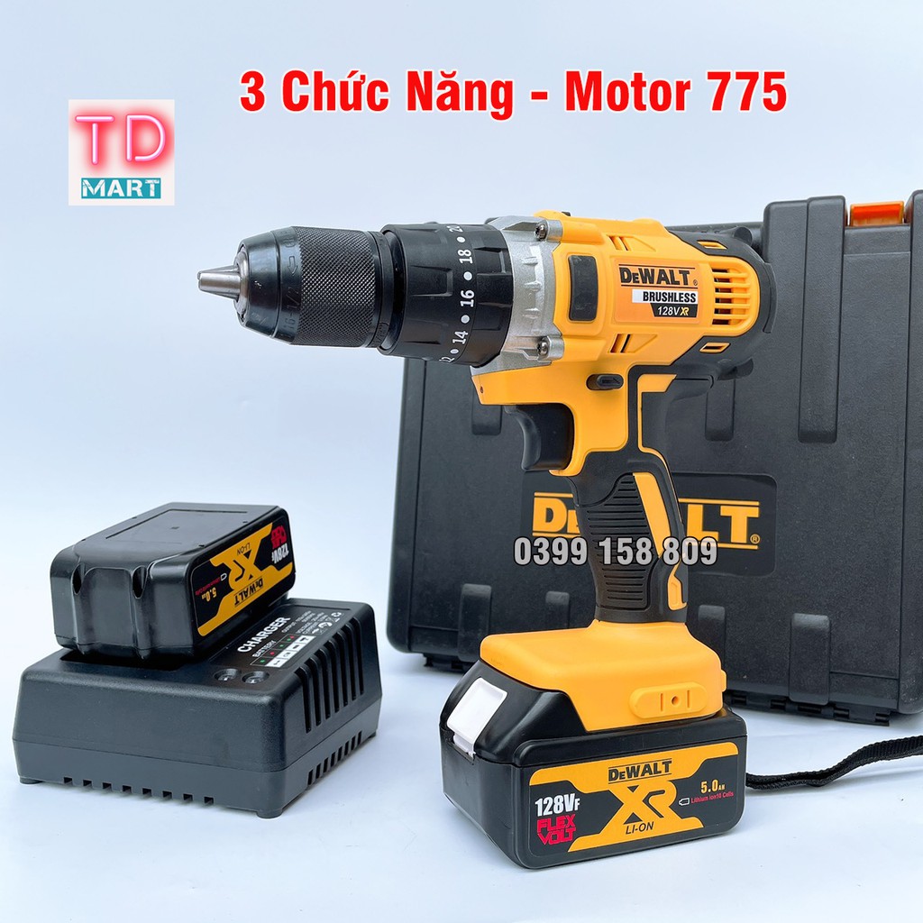 Máy Khoan Pin dewalt 128V 3 Chức Nằng, Motor 775 Lõi Đồng Pin 10Cell