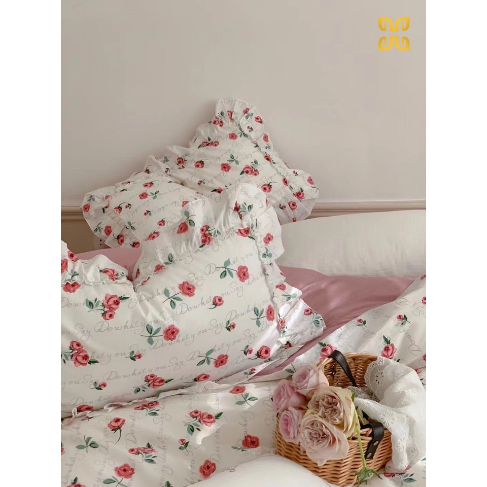 Bộ chăn ga gối cotton lụa mềm bèo hoa nhí, chất cotton lụa mềm mại thoáng mát tạo cảm giác dễ chịu cho giấc ngủ
