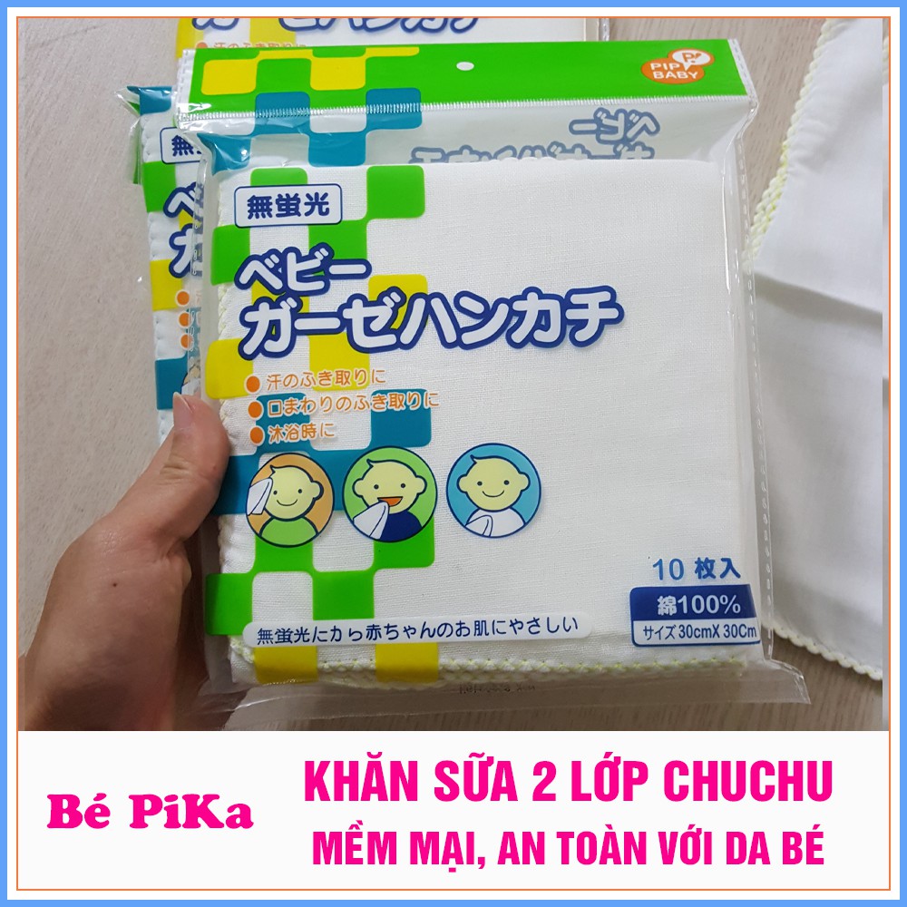 Khăn sữa Nhật Chu Chu 2 lớp mềm mại, siêu thấm hút cho bé 10 khăn